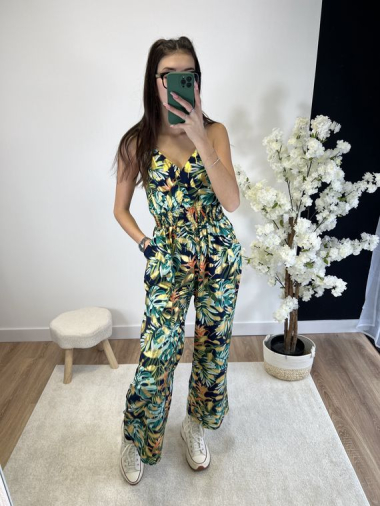 Wholesaler Zoe Mode (Elena Z) - Jumpsuit Trousers with straps, floral and gold print