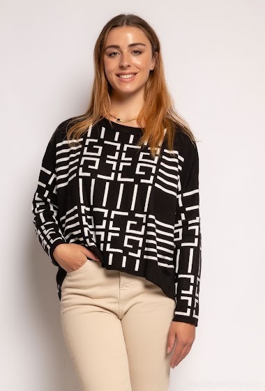 Großhändler Zoe Mode (Elena Z) - Asymmetrischer Pullover mit zweifarbigem Aufdruck