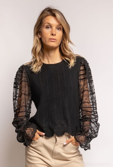 Wholesaler Zoe Mode (Elena Z) - Jumper with lace puff sleeves