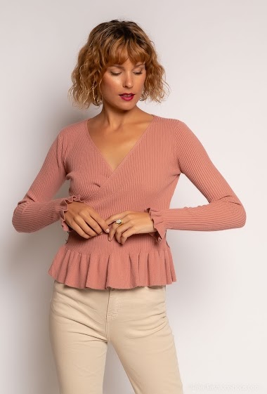 Wholesaler Zoe Mode (Elena Z) - Wrap jumper with ruffles and buttons