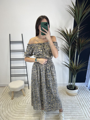 Großhändler Zoe Mode (Elena Z) - Bedrucktes Kleid mit U-Boot-Ausschnitt