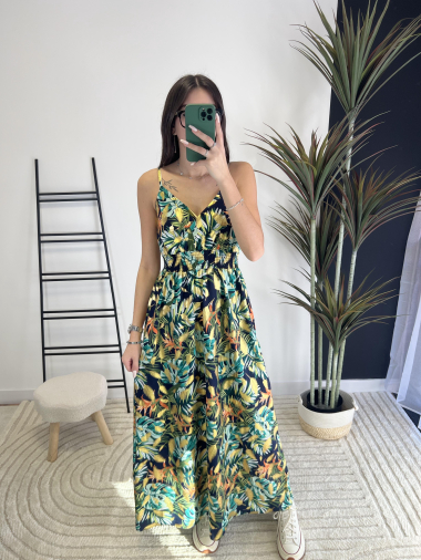 Grossiste Zoe Mode (Elena Z) - robe longue imprimer fleuri & dorée