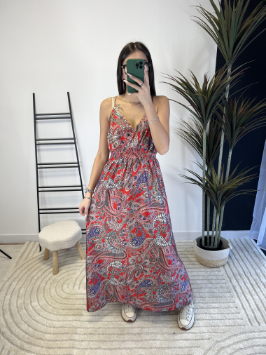Wholesaler Zoe Mode (Elena Z) - Long satin dress with cashmere print