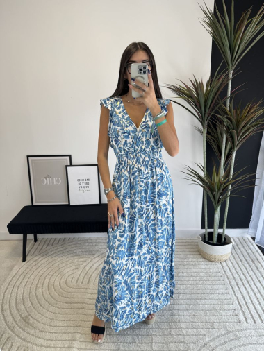 Wholesaler Zoe Mode (Elena Z) - Tropical Long Dress With Gold