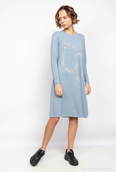 Wholesaler Zoe Mode (Elena Z) - Round neck knit sweater dress with strass details