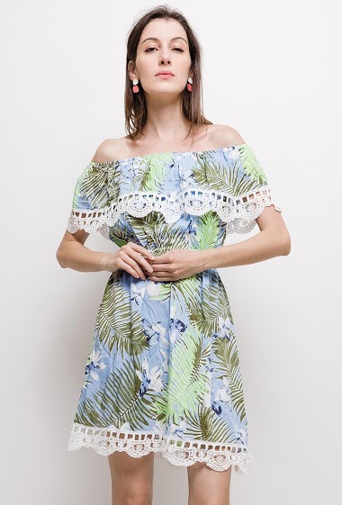 Wholesaler Zoe Mode (Elena Z) - Dress with printed leaves