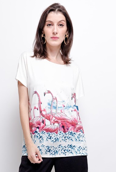 Wholesaler Zoe Mode (Elena Z) - T-shirt with flamingos and strass