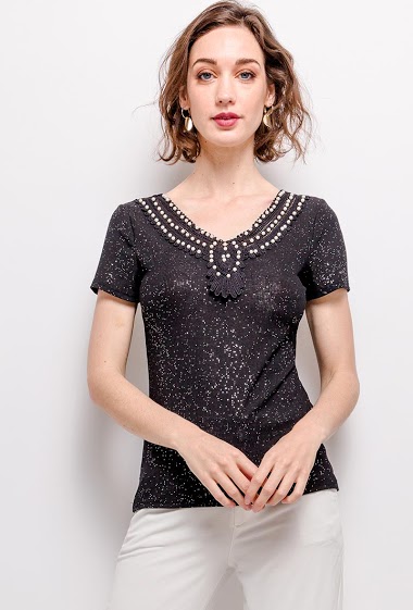 Grossiste Zoe Mode (Elena Z) - T-shirt avec strass et perles