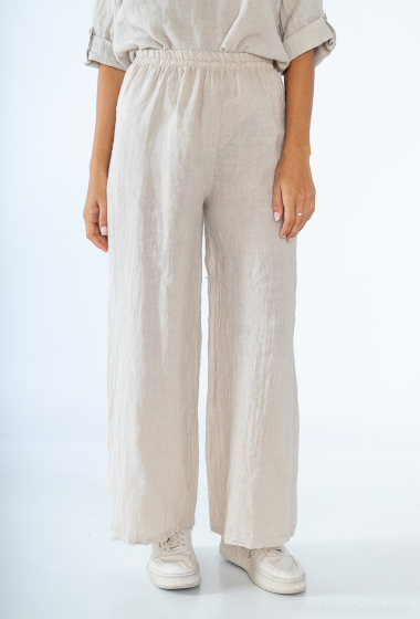 Plain 100% linen pants with elasticated waist - For Her Paris