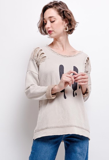 oversize plain top with sequins on the shoulders - For Her Paris