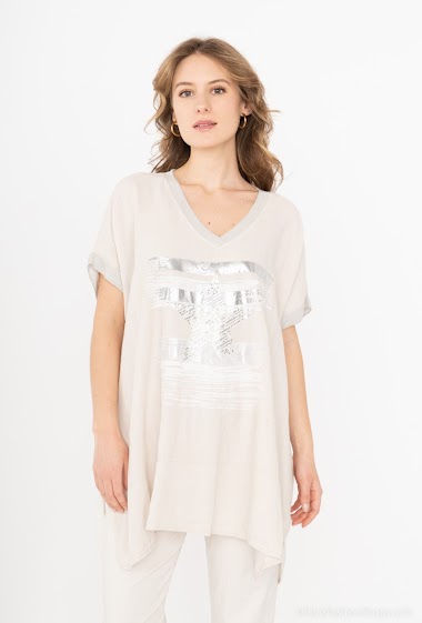 Oversize plain star top in linen and viscose - For Her Paris