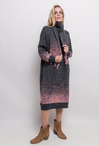 Long Big size Printed knit dress - For Her Paris