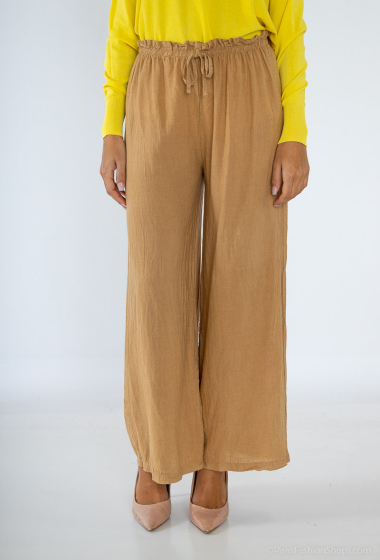 Wide elasticated plain linen pants - For Her Paris