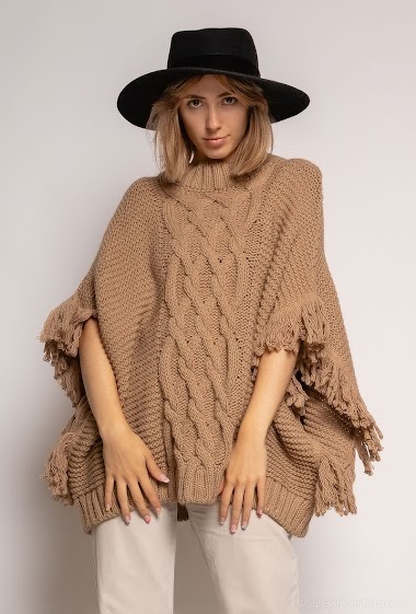 cable knit fringe sleeve poncho - For Her Paris