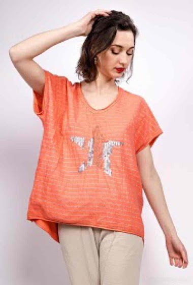 Plain oversize star top in linen and viscose - For Her Paris