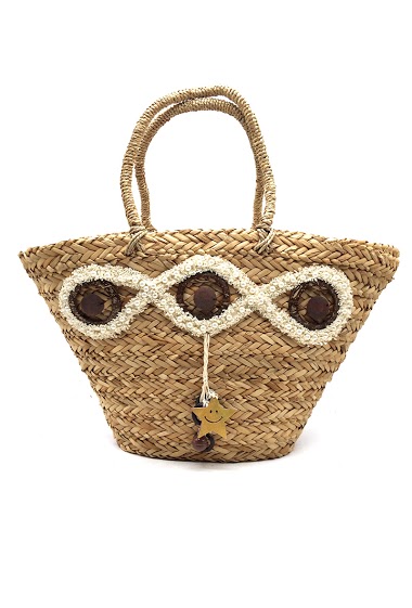 HAND WEAVED BEACH BAG DECORATED WITH PEARLS, WOODEN ORNAMENTS AND A ...