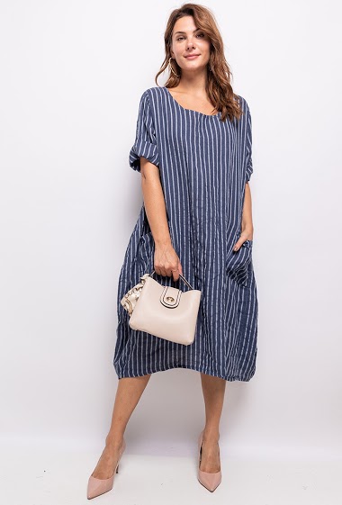 Big size Striped long dress - For Her Paris