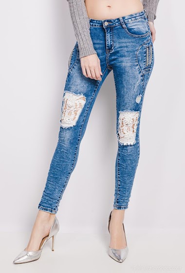 Ripped jeans with strass and lace Denim Life | PARIS FASHION SHOPS