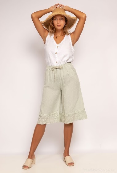 Bermuda shorts plain in cotton and linen - For Her Paris