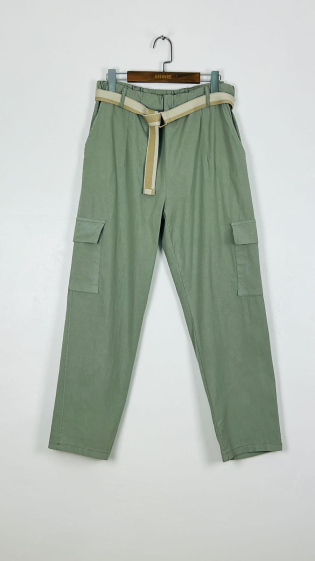 Plain cotton belted cargo pants - For Her Paris