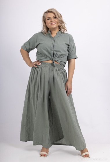 very wide plain pants in 100% cotton - For Her Paris