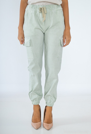 Plain cargo pants in stretch cotton with a special wash - For Her Paris