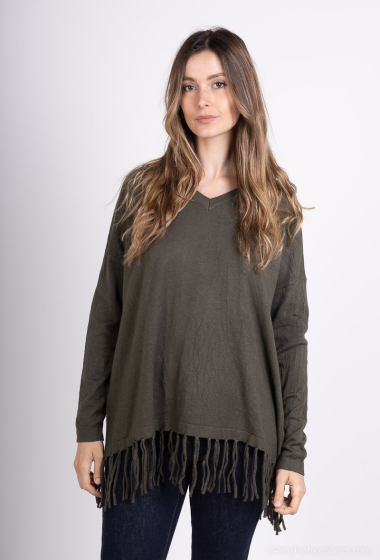 Plain oversized sweater with fringes - For Her Paris