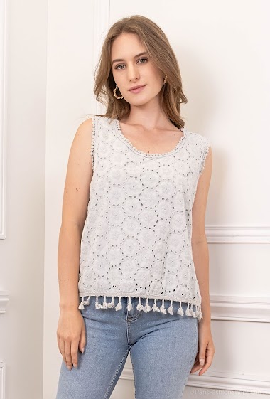 Plain oversized top in English embroidery - For Her Paris