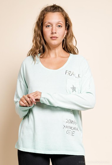 printed oversized top with writing and a star - For Her Paris