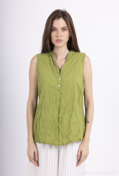Tank top in 100% crinkled cotton with 2 real buttons - For Her Paris
