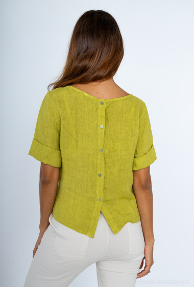 100% linen top, 3/4 sleeves, round neck and buttons at the back - For Her Paris