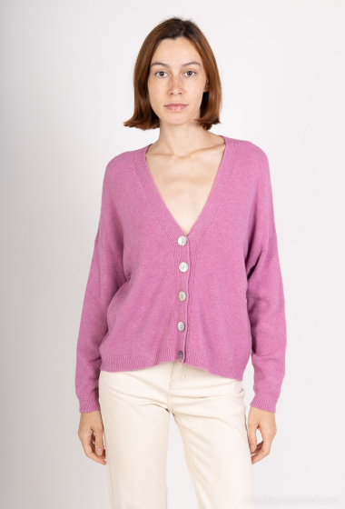 Seamless cardigan with buttons, long sleeves, cashmere touch - For Her Paris