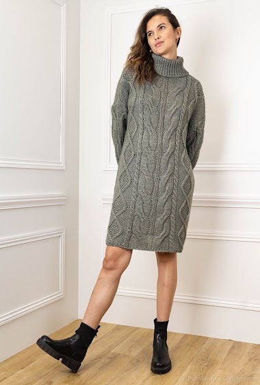 Plain oversized knit dress in alpaca and wool - For Her Paris