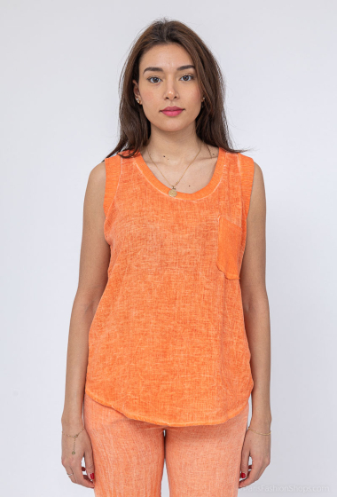 linen tank top with alternating fabrics and special wash pocket - For Her Paris