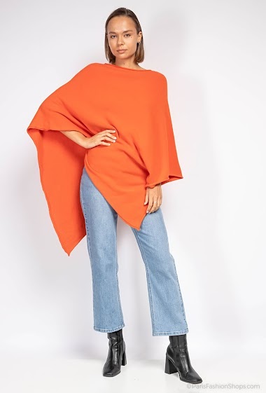 Oversized round neck knit poncho - For Her Paris