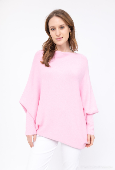 Oversized asymmetrical knit poncho with round neck - For Her Paris