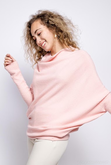asymmetric oversized round neck knit poncho - For Her Paris