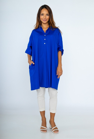 plain cotton dress with 3/4 sleeves - For Her Paris