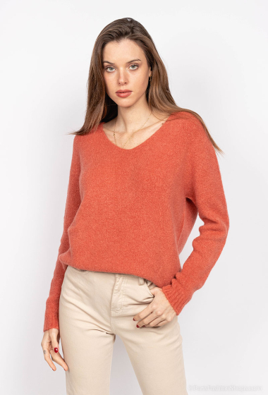 Plain oversized V-neck sweater - For Her Paris