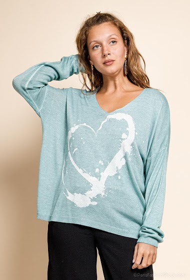printed oversized top V neck with a heart - For Her Paris