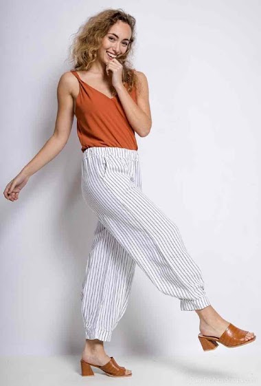 Linen / Cotton Pants with stripes - For Her Paris
